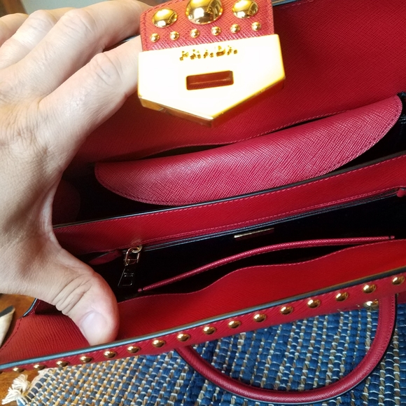 SOLD@! Prada Red Studded Cuir Handbag - Picture 5 of 8